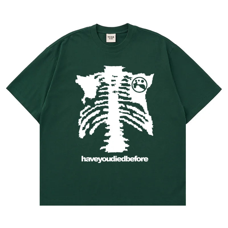 Men Tshirt Oversized Cotton Skulls Gothic Black Graphic Harajuku Hip Hop Streetwear Y2K Tops Short Sleeve Tee Aesthetic Clothing