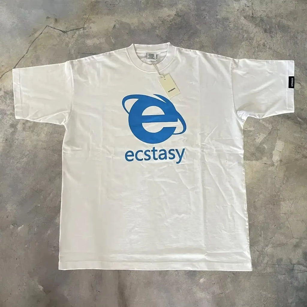 Streetwear Ecstasy New T Shirt Y2K Men'S Harajuku White T-Shirt Letter Pattern Printing Oversize Loose Short-Sleeved Gothic Top