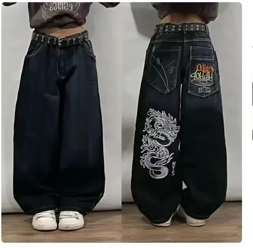 Y2K Jeans New Harajuku Hip Hop Retro Skull Graphic Embroidered Baggy Jeans Denim Pants Men Women Goth High Waist Wide Trousers