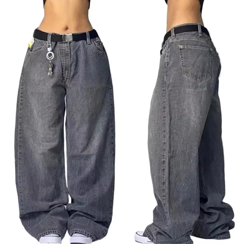 Y2K Jeans New Harajuku Hip Hop Retro Skull Graphic Embroidered Baggy Jeans Denim Pants Men Women Goth High Waist Wide Trousers