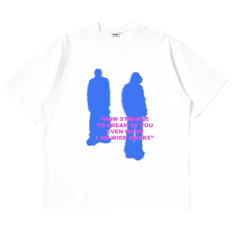Men T-Shirt Shadow Graphic Cotton Oversized Tops Harajuku Summer Streetwear Korean Fashion Vintage Short Sleeve Tee Y2K Clothing