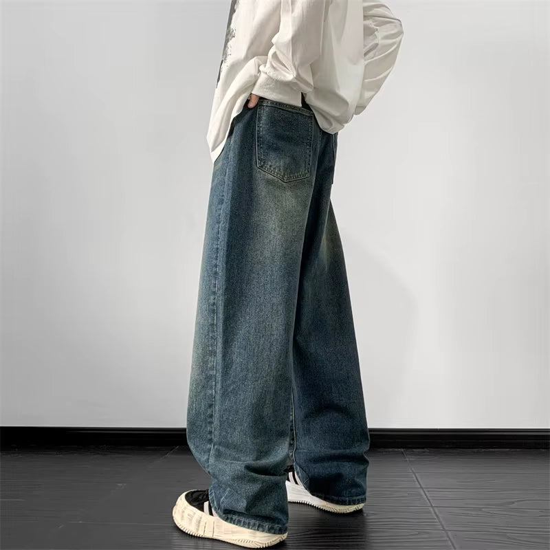 Jeans Men Wide Leg Jeans Male Loose Straight Denim Pants 2025 Autumn Harajuku Vintage Blue Jean Trouser Streetwear Clothes