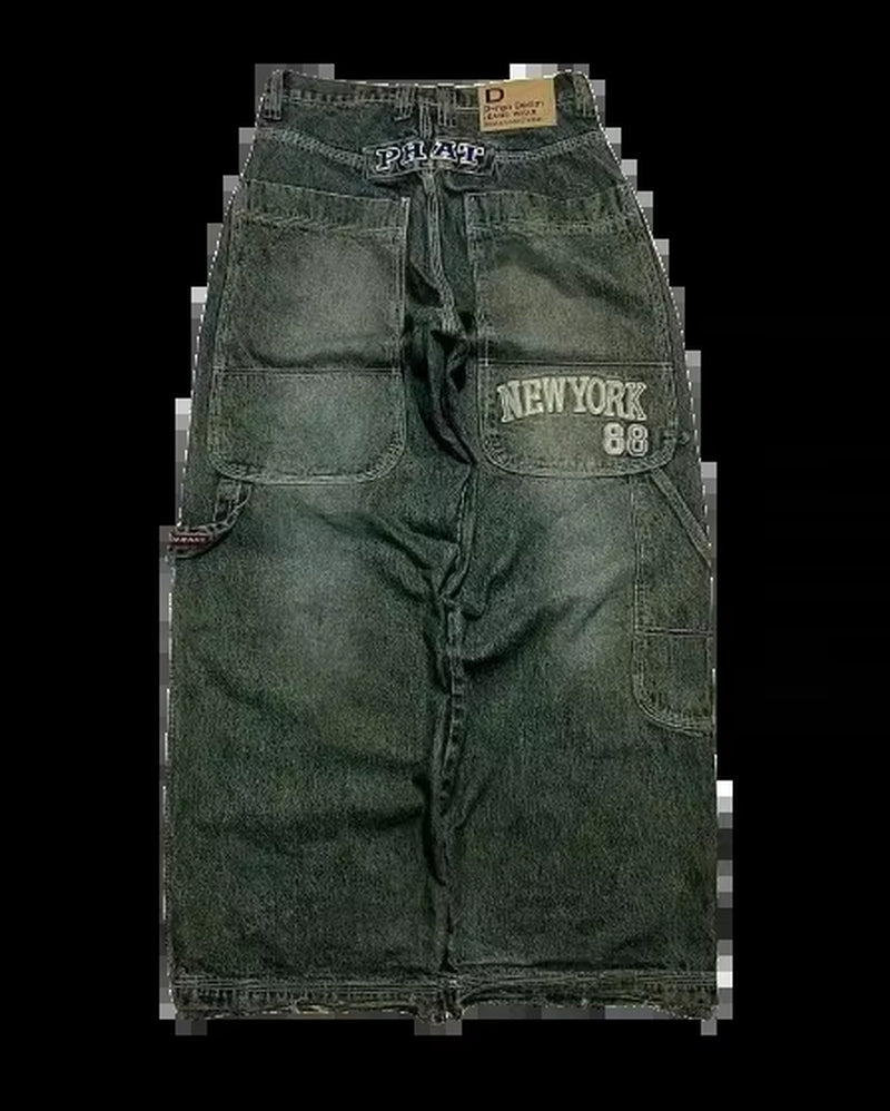 Y2K Jeans New Harajuku Hip Hop Retro Skull Graphic Embroidered Baggy Jeans Denim Pants Men Women Goth High Waist Wide Trousers