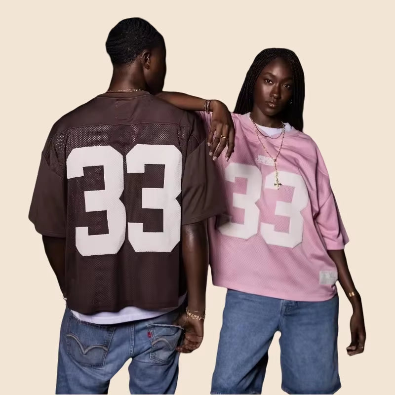 Fashion Harajuku Y2K Tops Loose Mesh Breathable Sports Ball Game T Shirt for Men and Women Hip Hop Goth Couple Graphic T Shirts