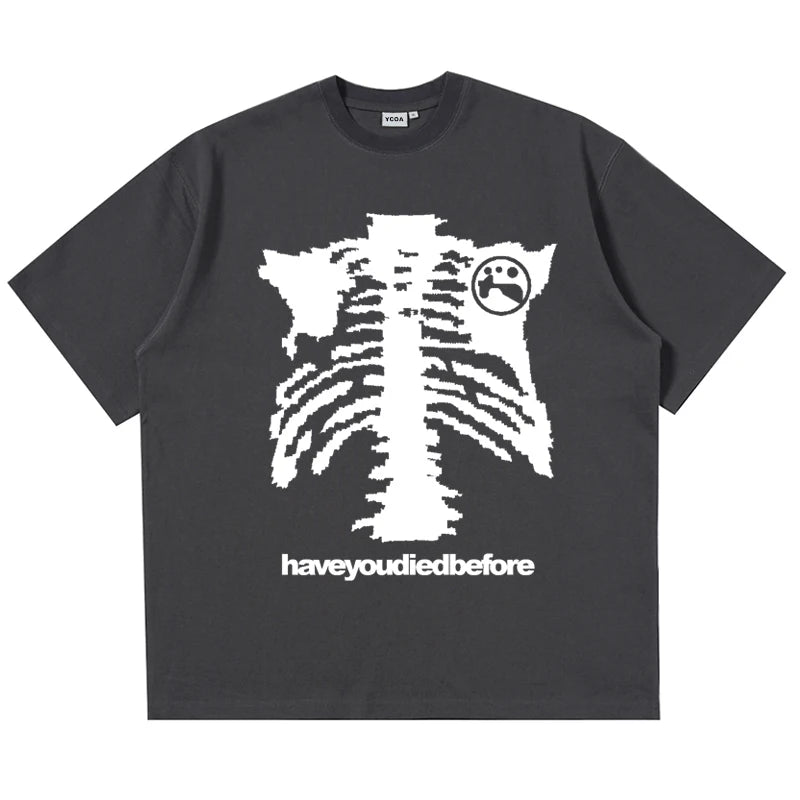 Men Tshirt Oversized Cotton Skulls Gothic Black Graphic Harajuku Hip Hop Streetwear Y2K Tops Short Sleeve Tee Aesthetic Clothing