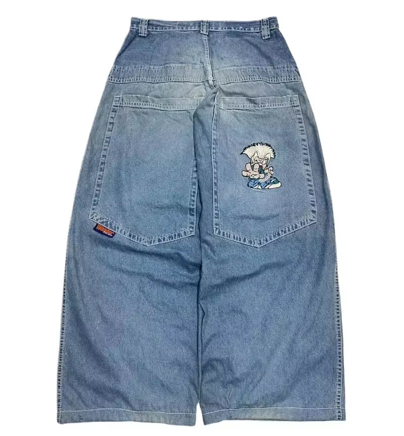 Y2K Jeans New Harajuku Hip Hop Retro Skull Graphic Embroidered Baggy Jeans Denim Pants Men Women Goth High Waist Wide Trousers
