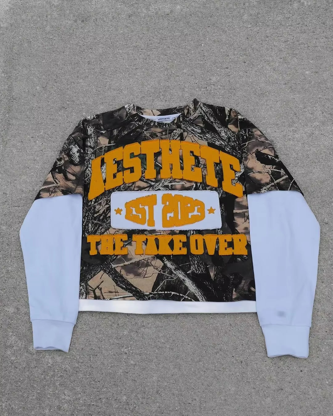 Y2K Street Fashion Camouflage Splicing Shirt Women'S T-Shirt Men'S American Casual Printed Long-Sleeved Retro Harajuku Loose Top