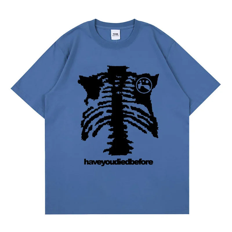 Men Tshirt Oversized Cotton Skulls Gothic Black Graphic Harajuku Hip Hop Streetwear Y2K Tops Short Sleeve Tee Aesthetic Clothing