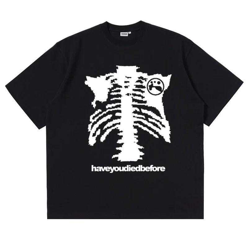 Men Tshirt Oversized Cotton Skulls Gothic Black Graphic Harajuku Hip Hop Streetwear Y2K Tops Short Sleeve Tee Aesthetic Clothing