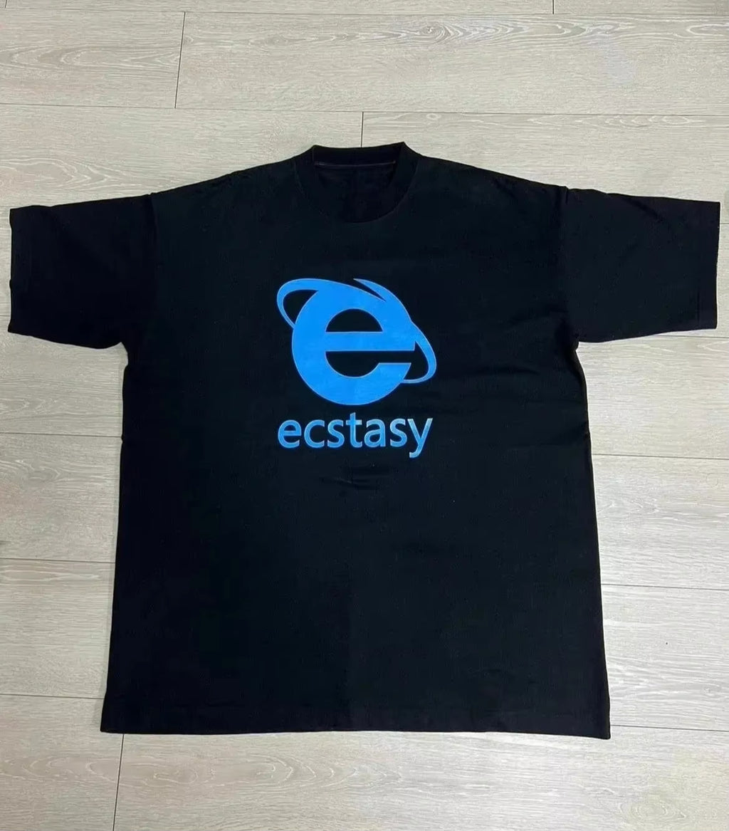 Streetwear Ecstasy New T Shirt Y2K Men'S Harajuku White T-Shirt Letter Pattern Printing Oversize Loose Short-Sleeved Gothic Top