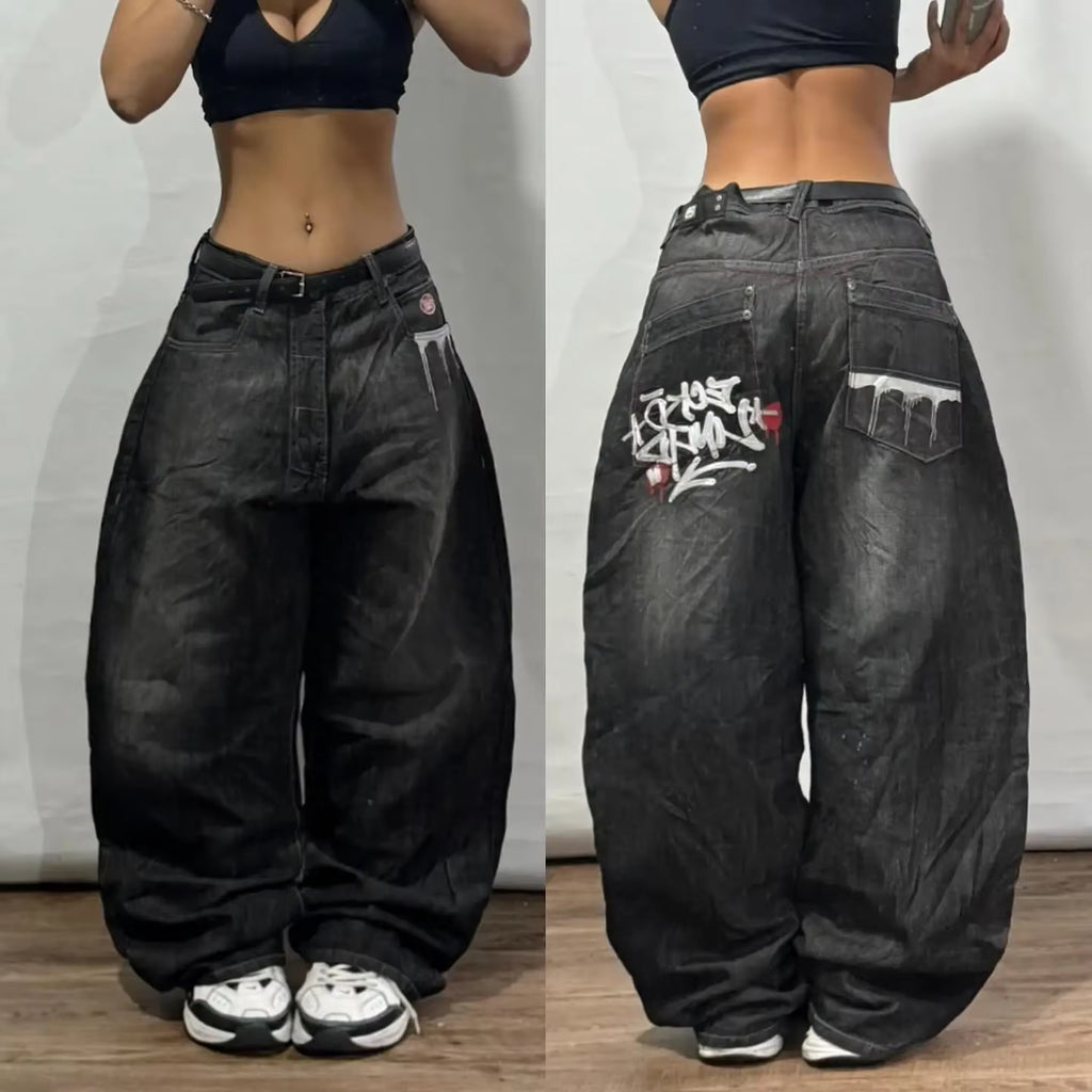 Y2K Jeans New Harajuku Hip Hop Retro Skull Graphic Embroidered Baggy Jeans Denim Pants Men Women Goth High Waist Wide Trousers