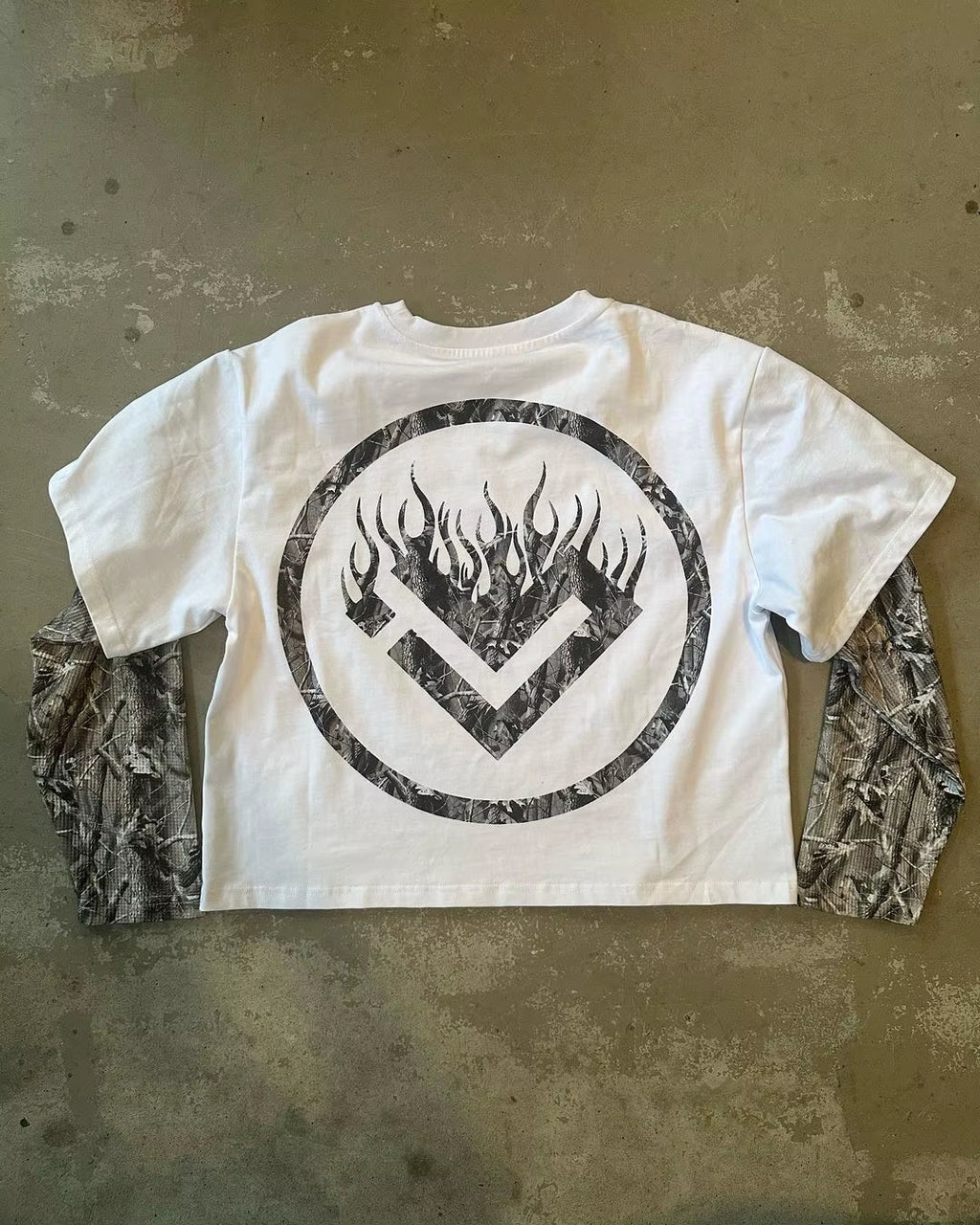Y2K Street Fashion Camouflage Splicing Shirt Women'S T-Shirt Men'S American Casual Printed Long-Sleeved Retro Harajuku Loose Top