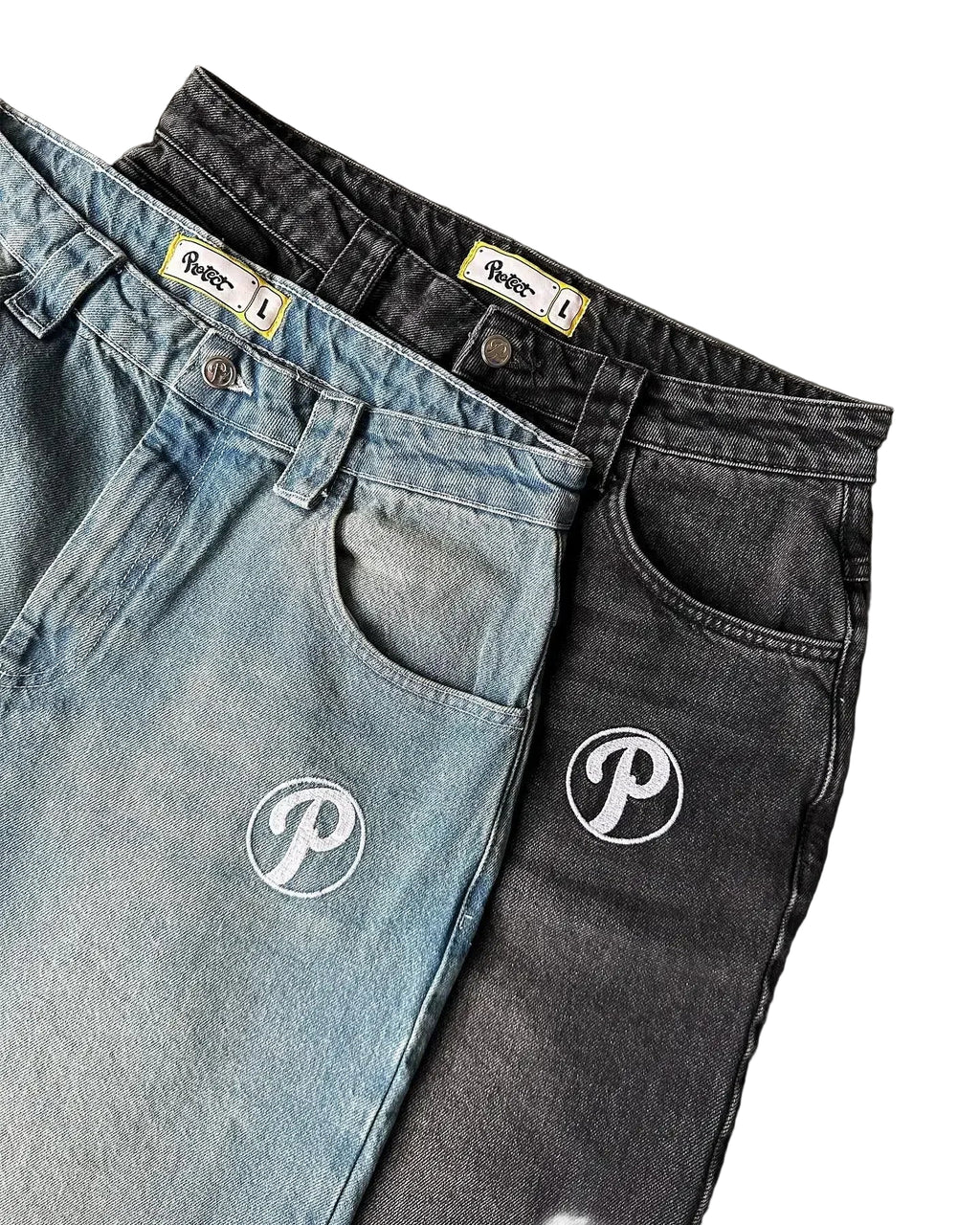 Streetwear PROTECT Jeans Y2K Mens Pants Harajuku Hip Hop Letter Embroidery Vintage Blue Baggy Jeans High Waist Wide Leg Trouser