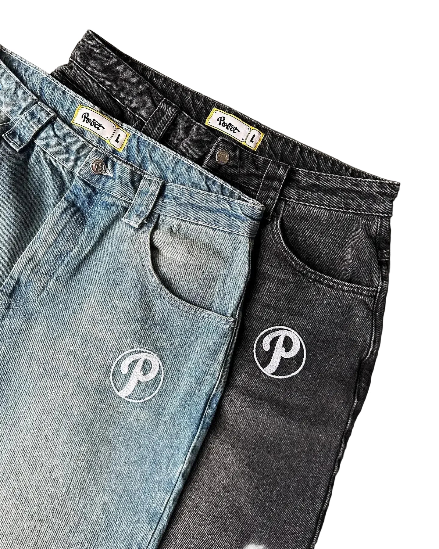 Streetwear PROTECT Jeans Y2K Mens Pants Harajuku Hip Hop Letter Embroidery Vintage Blue Baggy Jeans High Waist Wide Leg Trouser