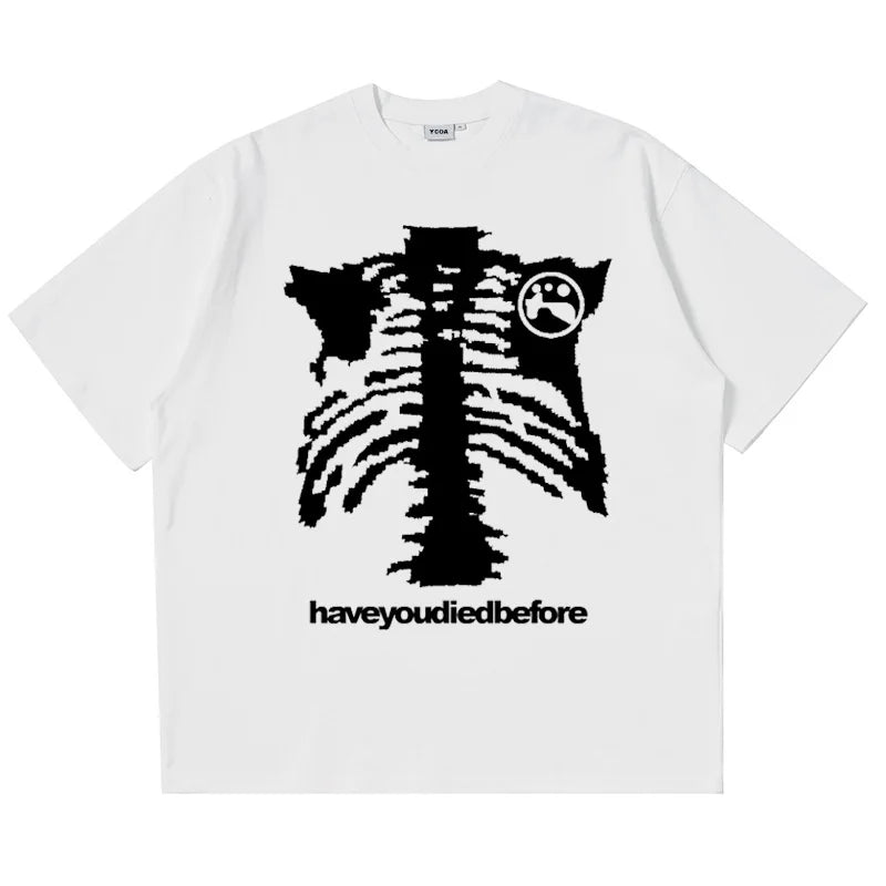 Men Tshirt Oversized Cotton Skulls Gothic Black Graphic Harajuku Hip Hop Streetwear Y2K Tops Short Sleeve Tee Aesthetic Clothing